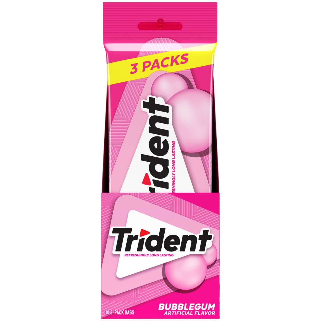 Trident Sugar Free Chewing Gum Bubblegum 42 pc MUP 3pks - 10 Pack