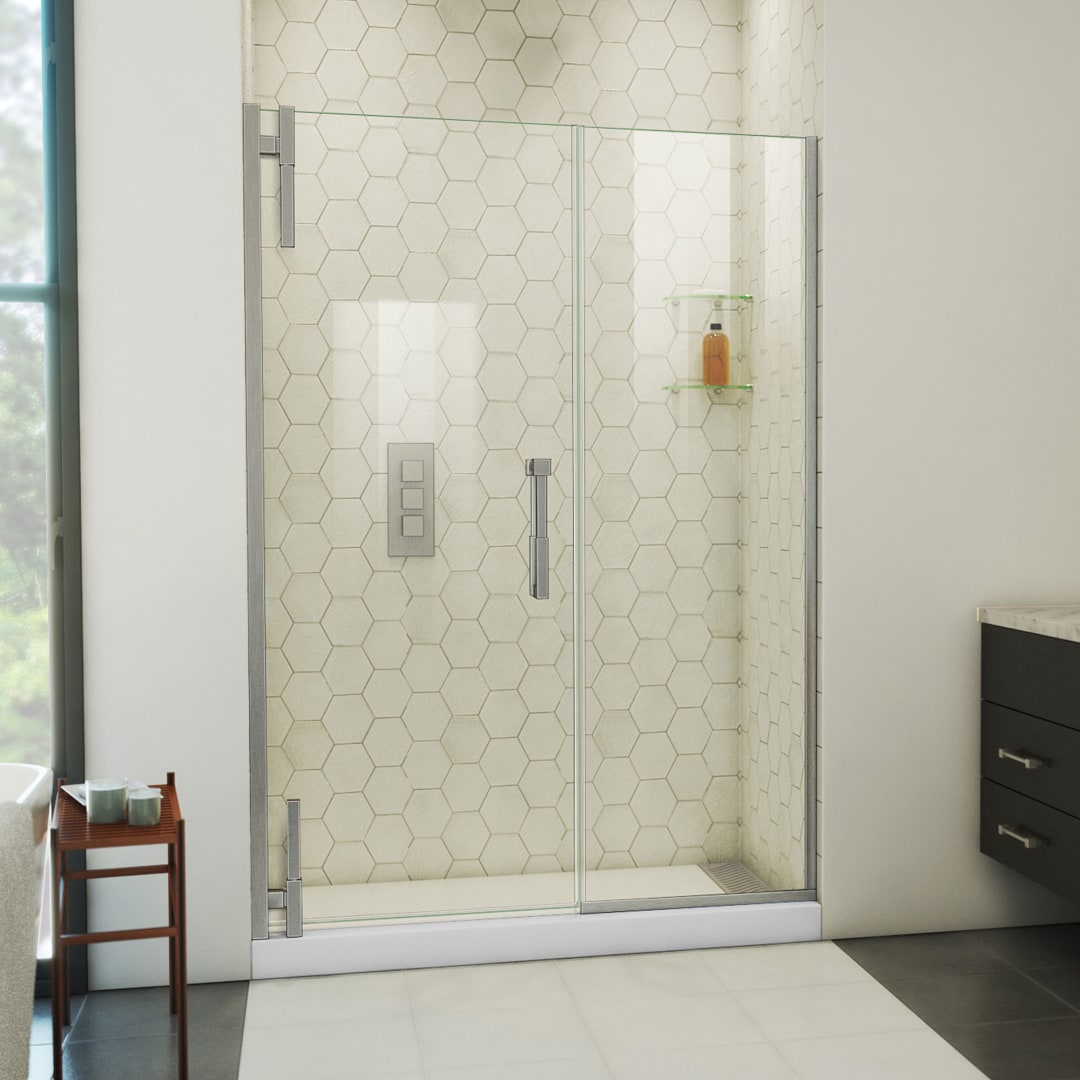 DreamLine Ascend 54 1/2 - 55 1/2 inch W x 72 inch H Frameless Pivot Shower Door in Brushed Nickel