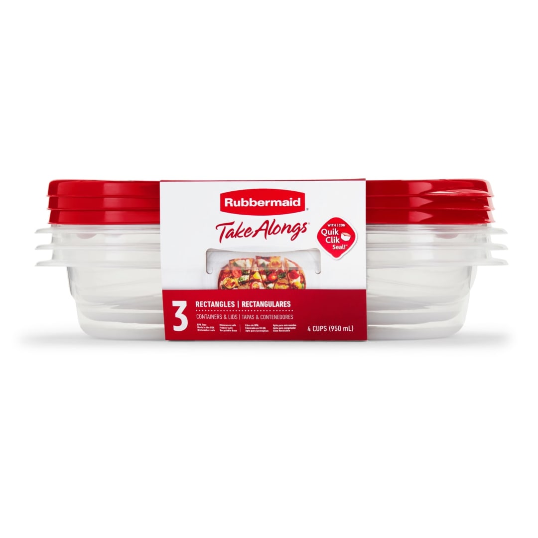 Rubbermaid® TakeAlongs® Rectangle Food Storage Container, 4 Cup, Tint Chili, 3 Count