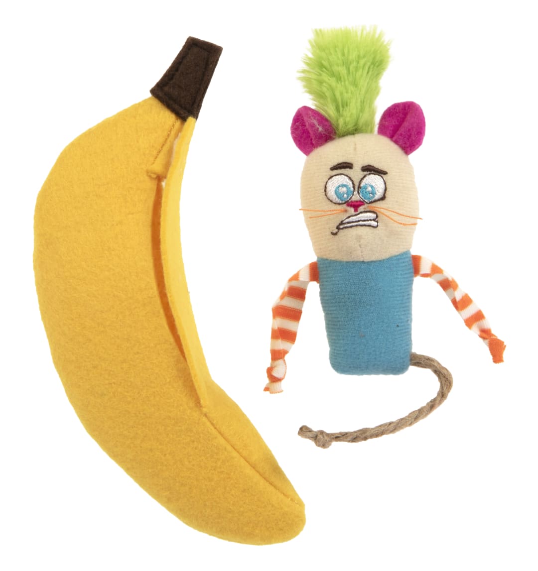 SmartyKat Playful Peeker Plush, Mouse and Banana Catnip Cat Toys (Set of 2)