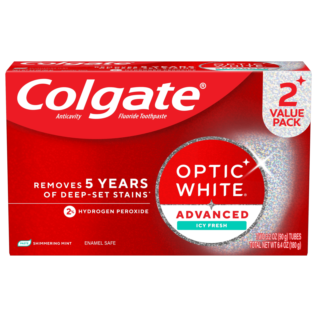 Colgate Optic White Advanced Icy Fresh Toothpaste with 2% Hydrogen Peroxide, 2 Pack, 3.2 OZ