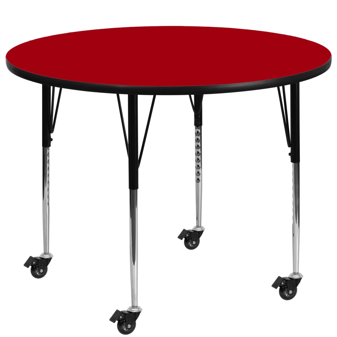 Wren Mobile 60'' Round Red Thermal Laminate Activity Table - Standard Height Adjustable Legs