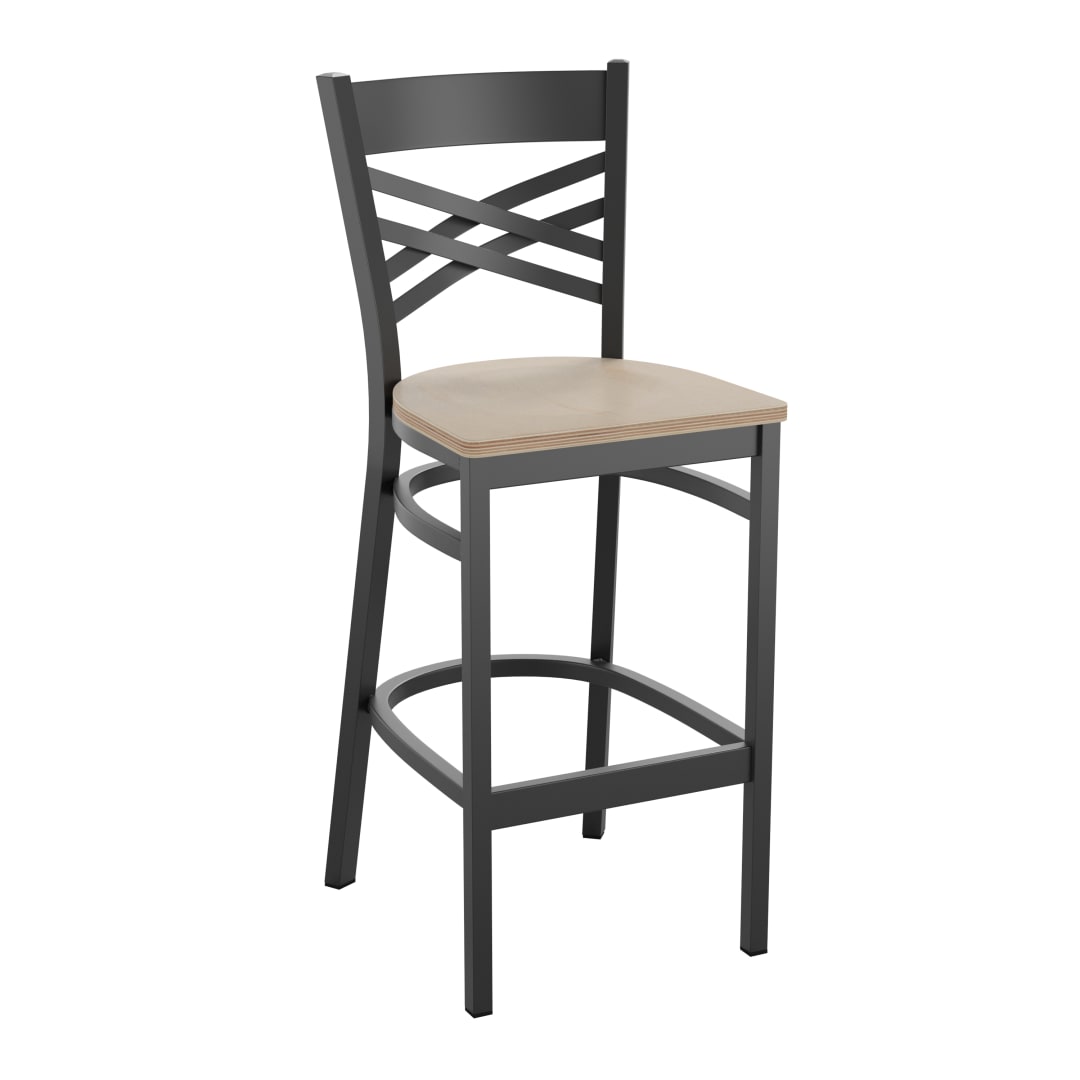 HERCULES Series Black ''X'' Back Metal Restaurant Barstool - Antique White Wood Seat