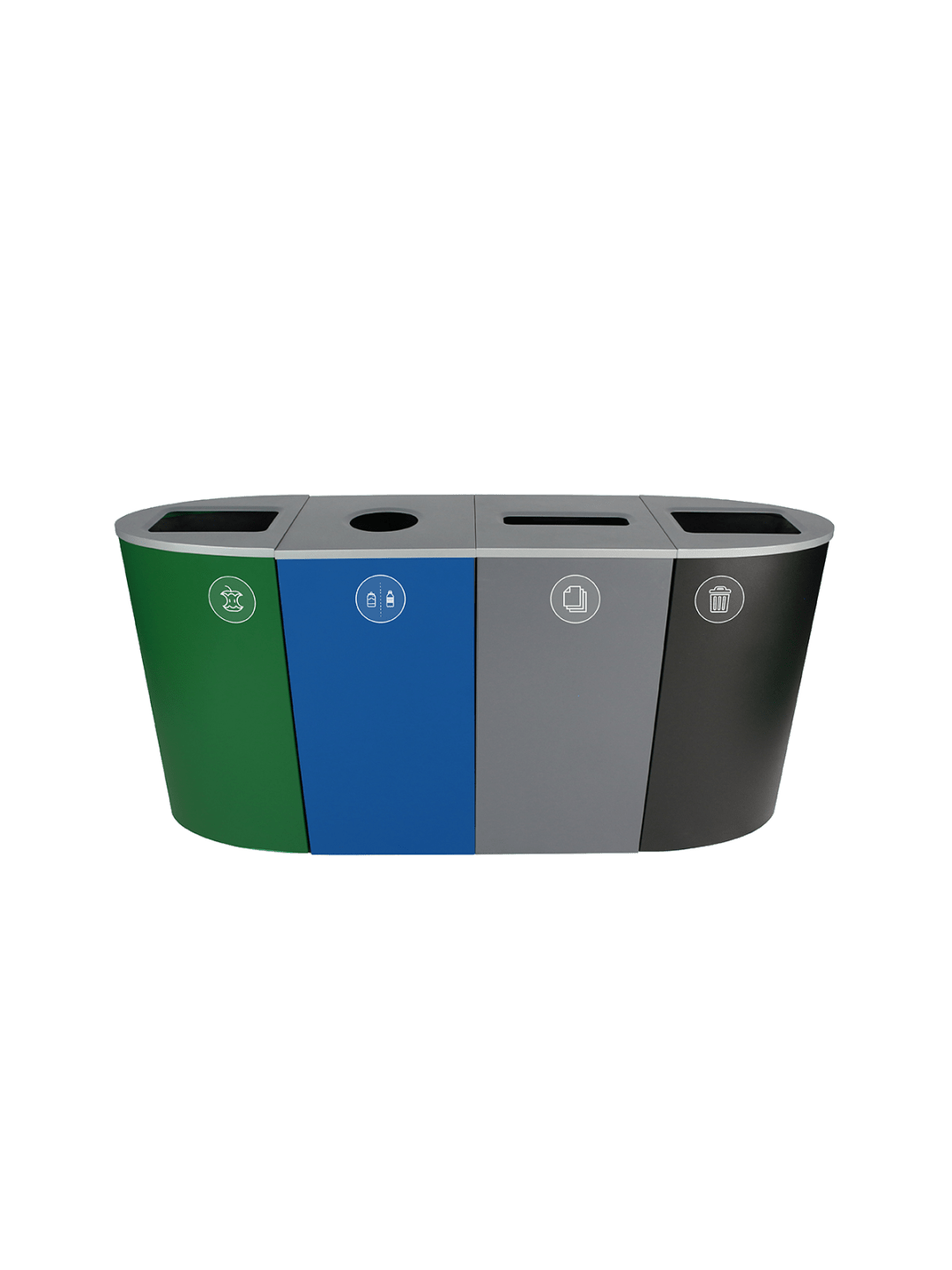  SPECTRUM - Quad - Kit - Organics-Cans &amp; Bottles-Paper-Waste - Full-Circle-Slot-Full - Dark Green-Blue-Grey-Black