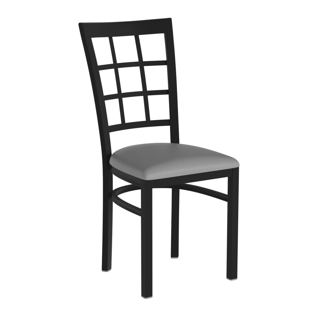 HERCULES Black Window Back Metal Restaurant Chair - Gray Vinyl Seat
