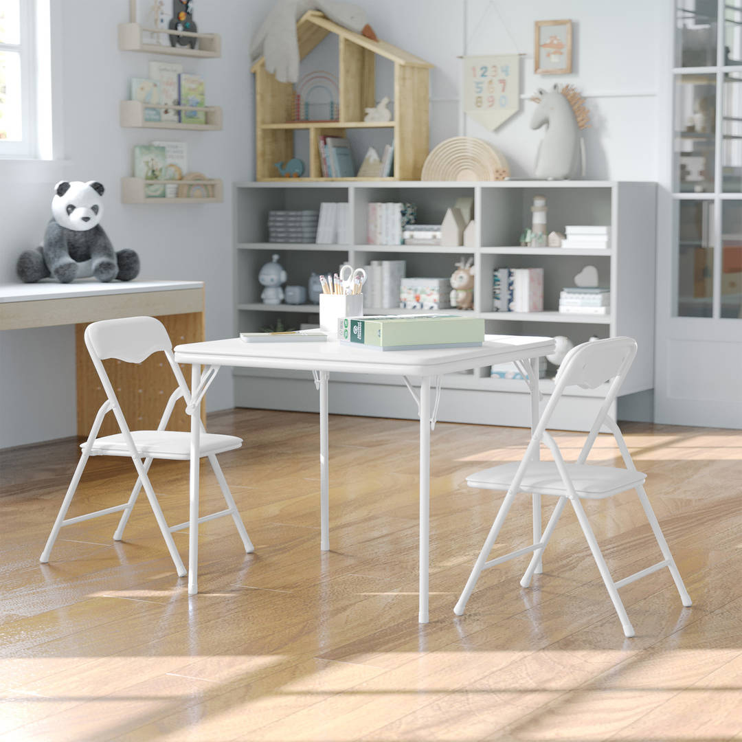 Mindy Kids White 3 Piece Folding Table and Chair Set