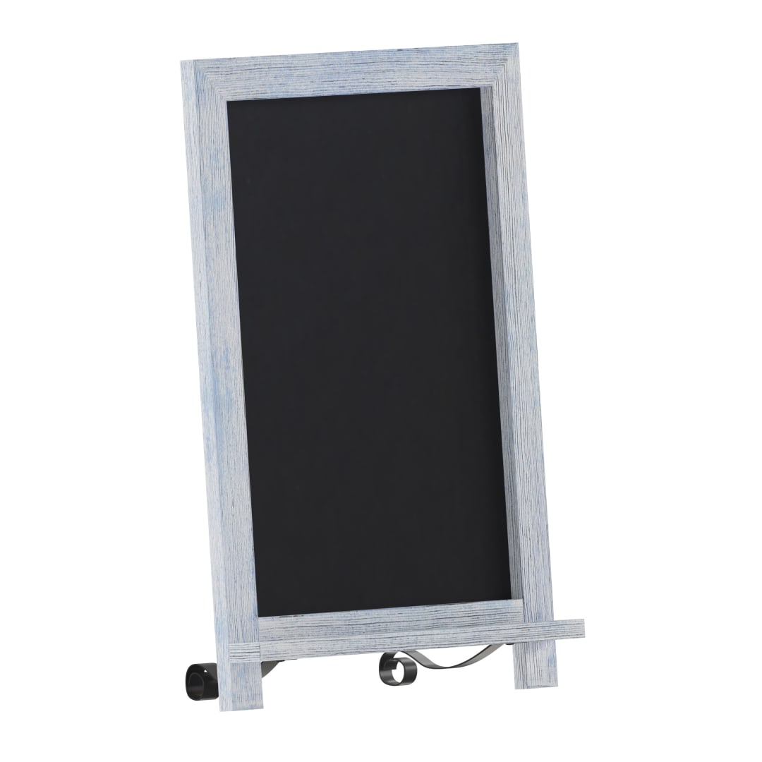 Canterbury 12" x 17" Rustic Blue Tabletop Magnetic Chalkboard Sign with Metal Scrolled Legs, Hanging Wall Chalkboard, Countertop Memo Board