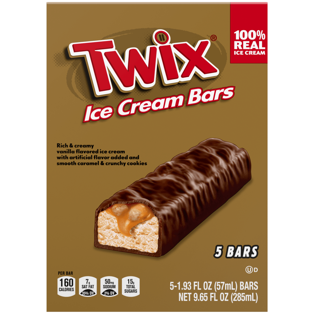 TWIX Ice Cream Bars Vanilla Caramel Chocolatey Cookie Dessert Bar Individually Wrapped, 5 Pack, 1.93 Oz Bars