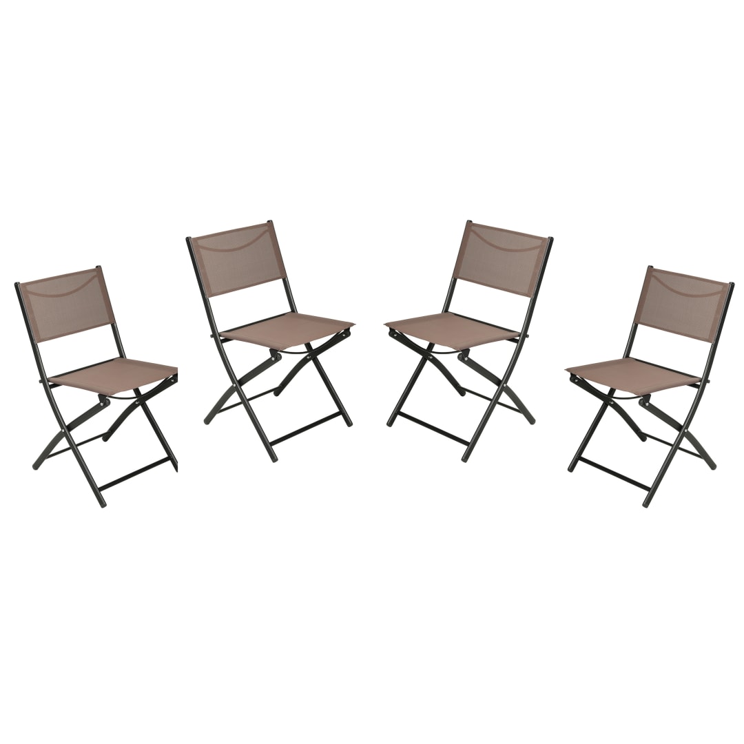 Brazos Set of 4 Commercial Grade Indoor/Outdoor Folding Chairs with Brown Flex Comfort Material Backs and Seats and Black Metal Frames