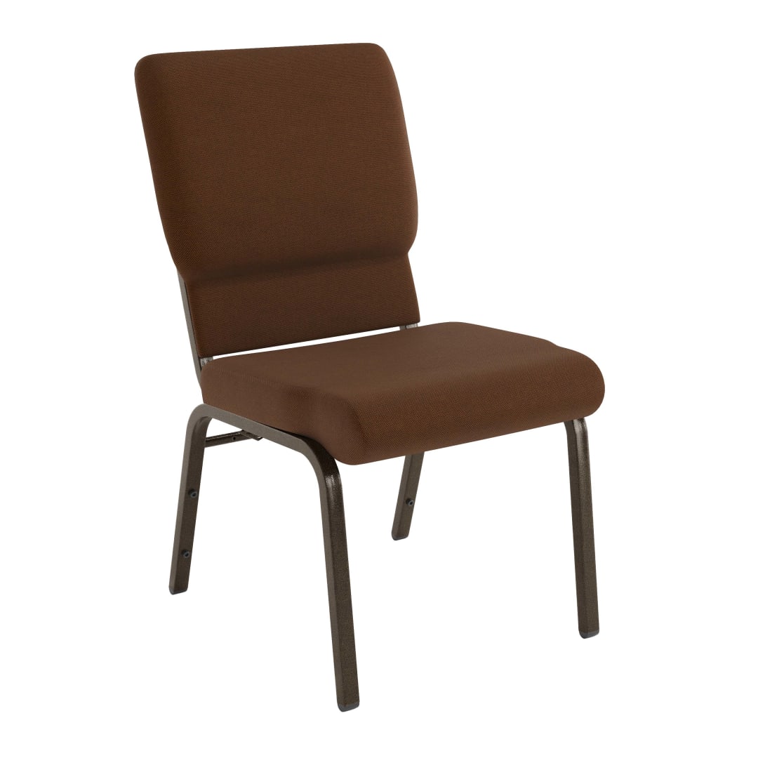 4 Pack HERCULES Series 18.5''W Stacking Church Chair in Brown Fabric - Gold Vein Frame