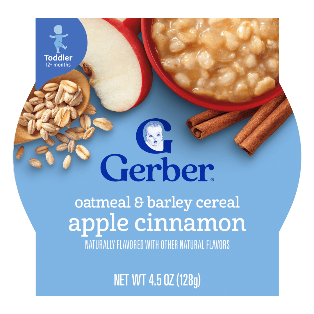 Gerber Oatmeal and Barley Apple Cinnamon Cereal, Toddler Oatmeal, Iron, Whole Grains