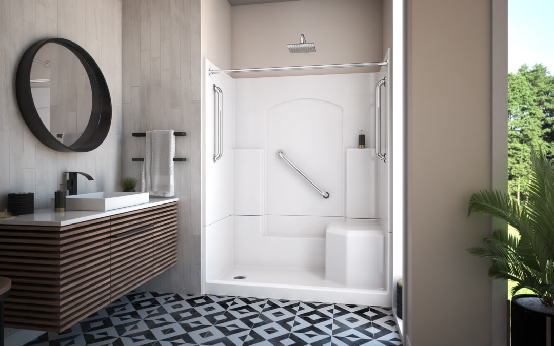 DreamLine Accessible Living Alliance Plus Shower Kit, LH Drain, with Grab Bars and Curtain Rods, Chrome