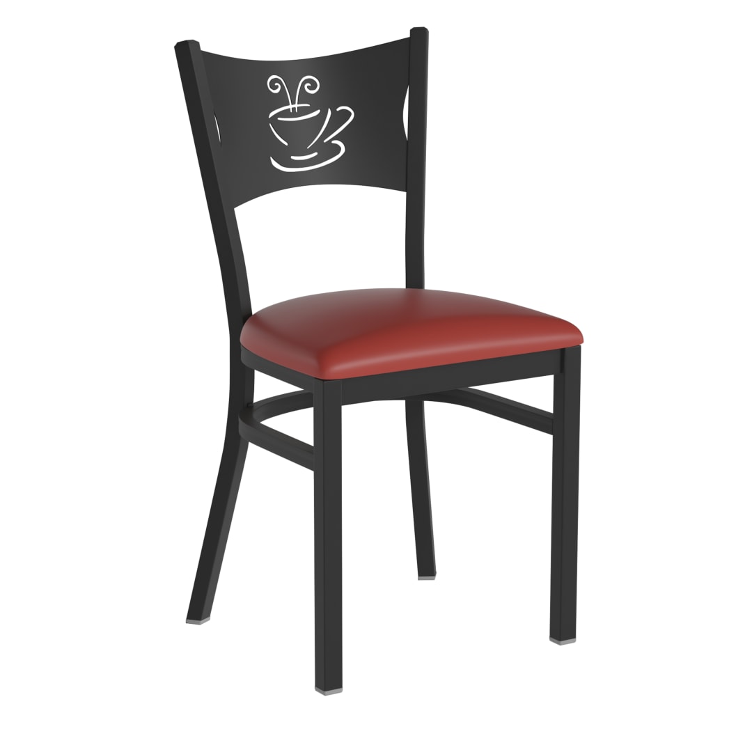 HERCULES Black Coffee Back Metal Restaurant Chair - Red Vinyl Seat