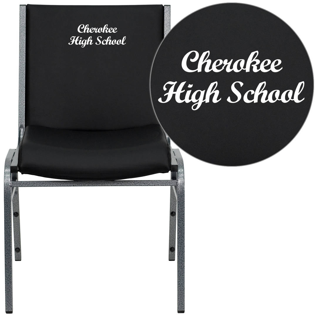 Embroidered HERCULES Series Heavy Duty Black Vinyl Stack Chair