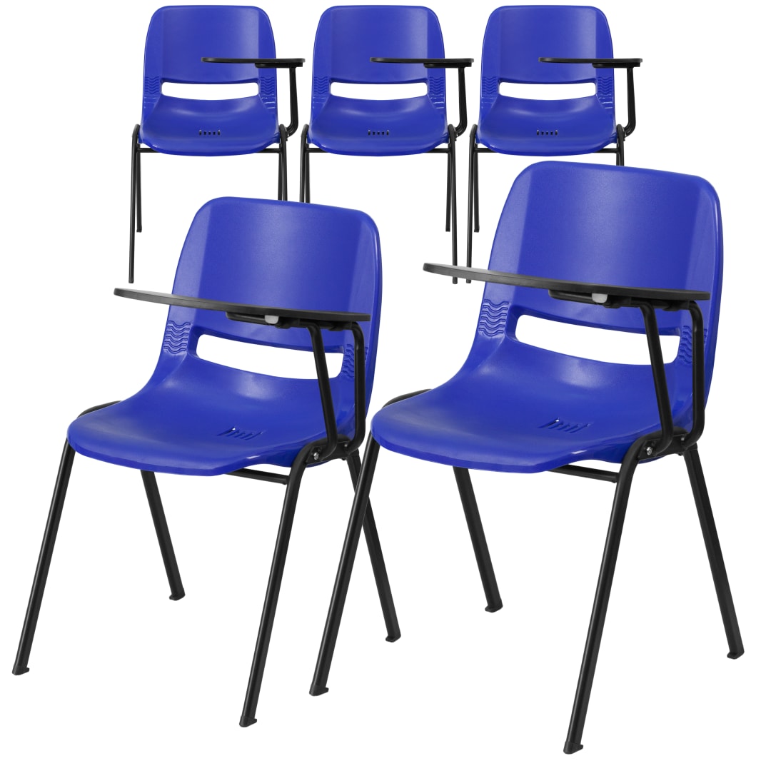 HERCULES 5 Pack Blue Ergonomic Shell Chair with Left Handed Flip-Up Tablet Arm