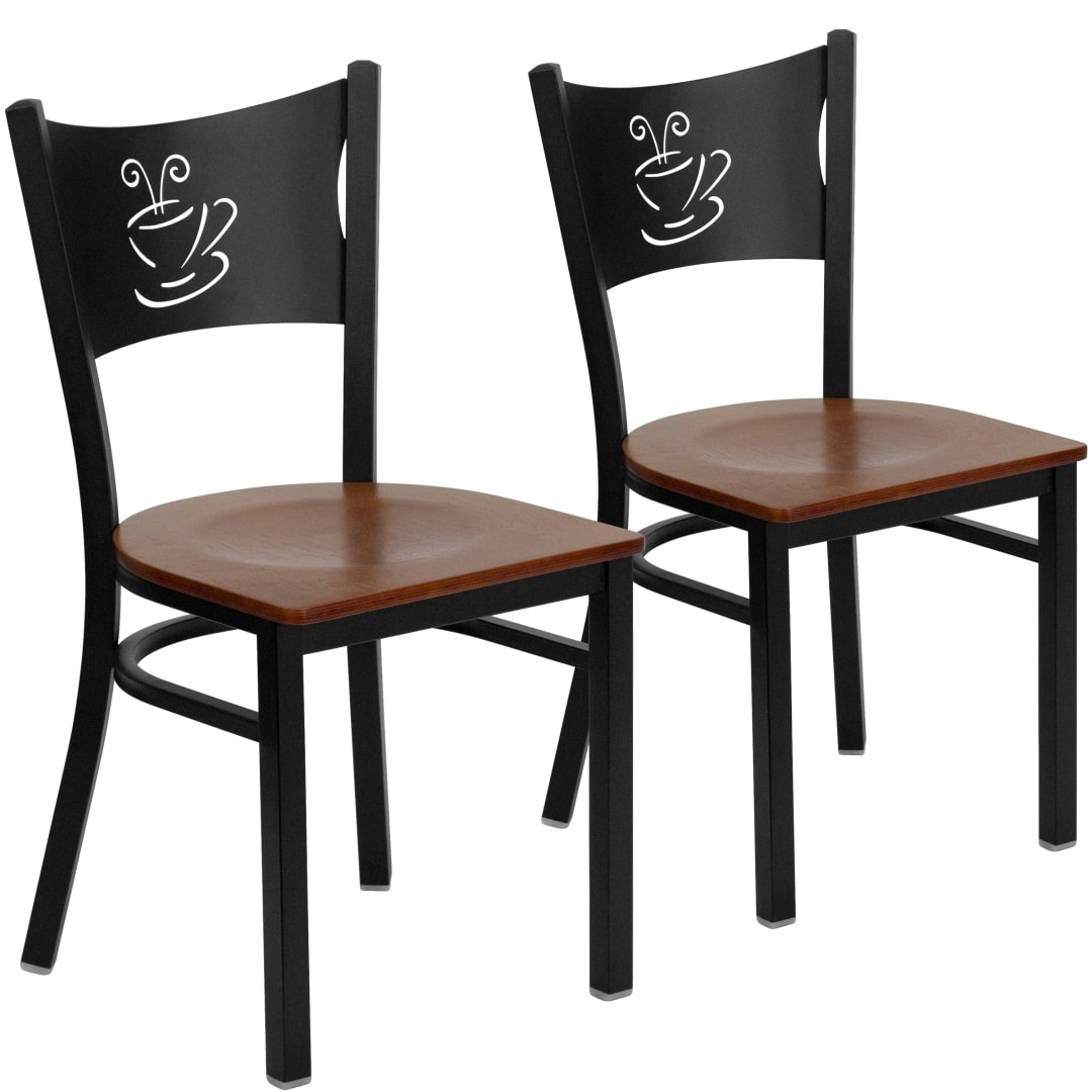 2 Pk. HERCULES Series Black Coffee Back Metal Restaurant Chair - Cherry Wood Seat
