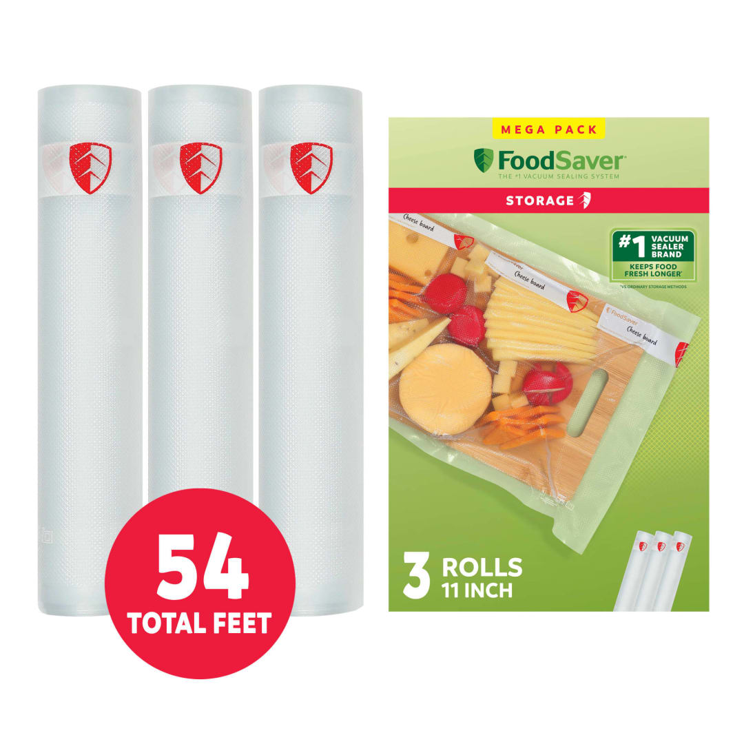 FoodSaver Vacuum Sealer Rolls, 3 Pack 11" x 18' Rolls, BPA-Free Custom Size Storage Bags for Food Storage, Sous Vide, and Meal Prep