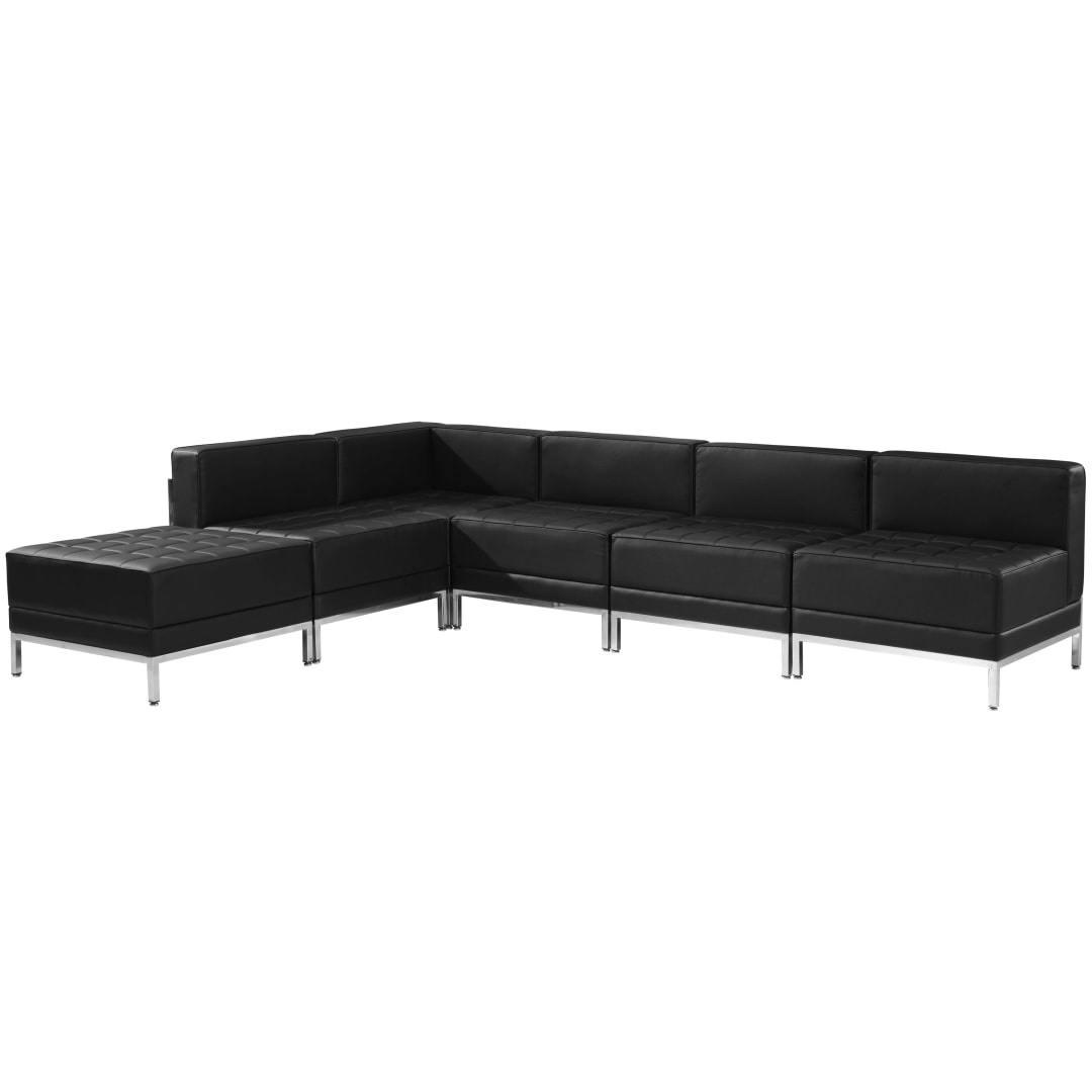 HERCULES Imagination Series Black LeatherSoft Sectional Configuration with Ganging Clips, 6 Pieces