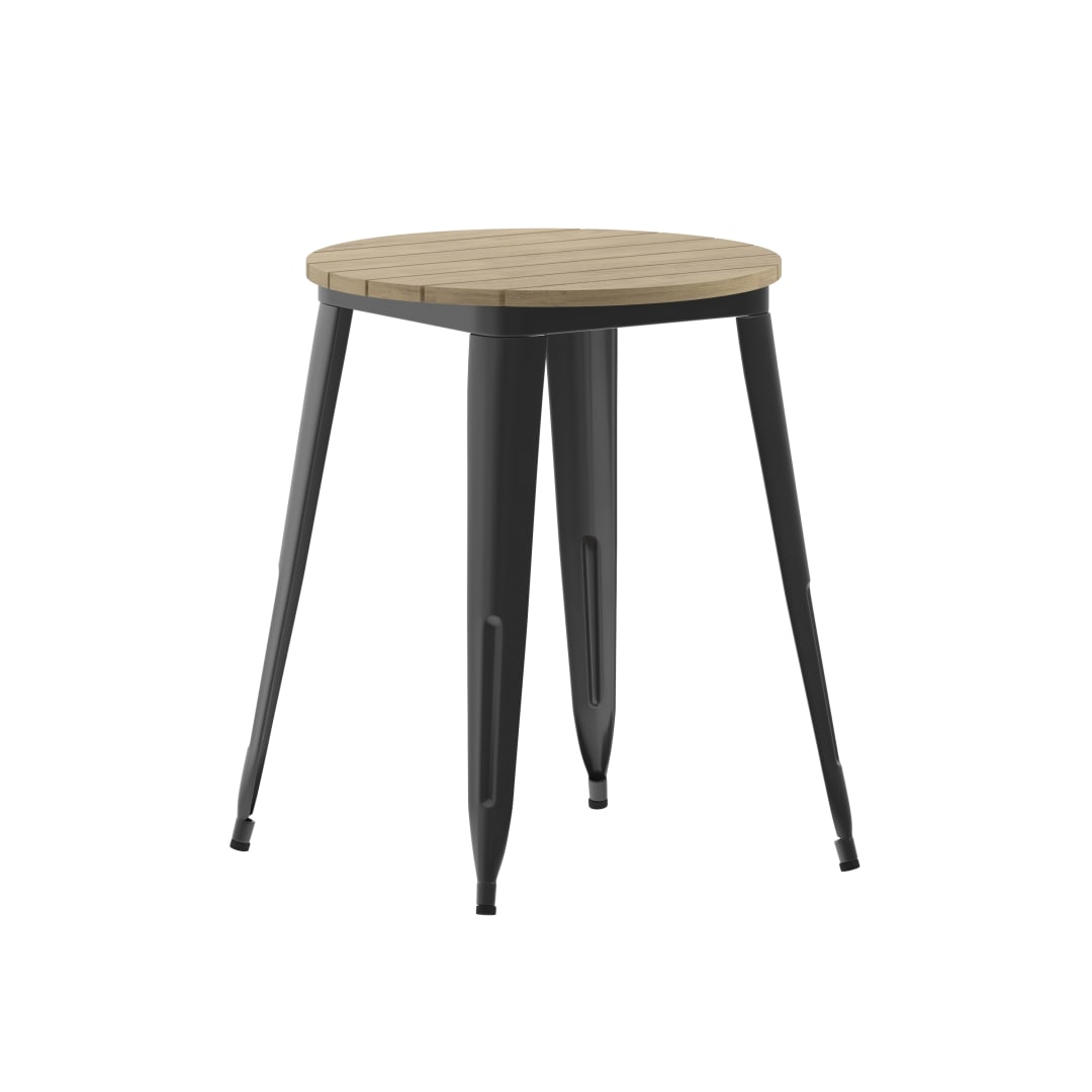 Declan Commercial Grade Indoor/Outdoor Dining Table, 23.75" Round All Weather Brown Poly Resin Top with Black Steel Base