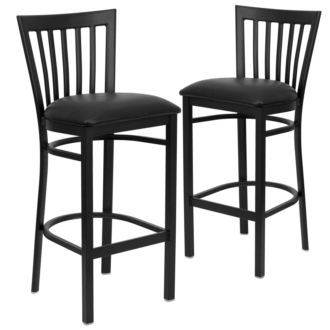 2 Pack HERCULES Series Black School House Back Metal Restaurant Barstool - Black Vinyl Seat