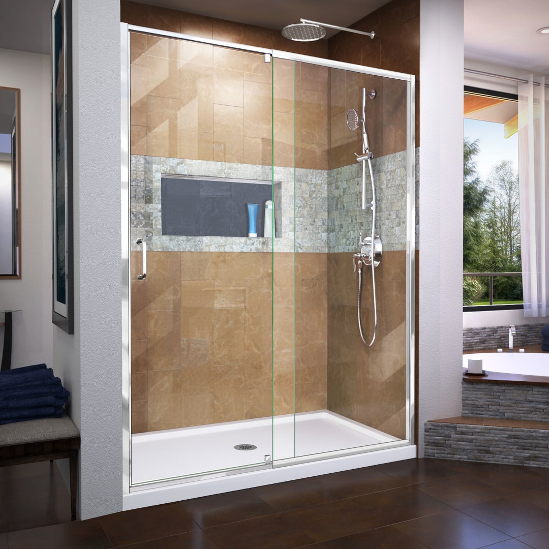DreamLine Flex 56 - 60 inch W x 72 inch H Semi-Frameless Pivot Shower Door in Chrome
