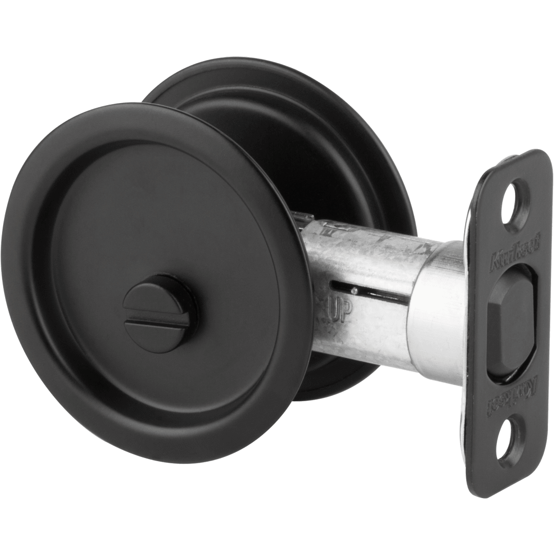335 Round Bed/Bath Pocket Door Lock in Matte Black