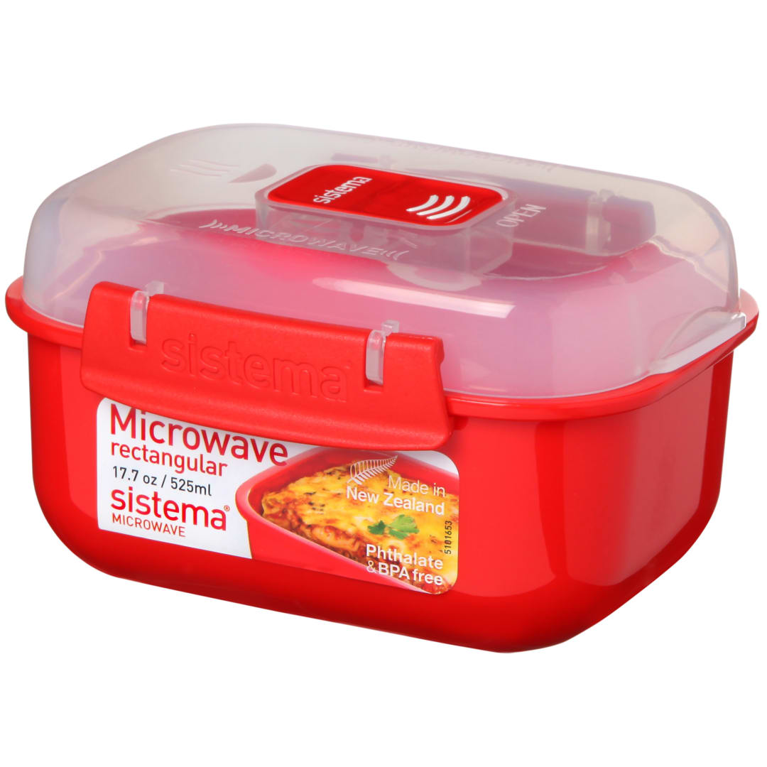 Sistema recipiente rectangular para microondas | 525 ml | Sin BPA | Rojo/transparente