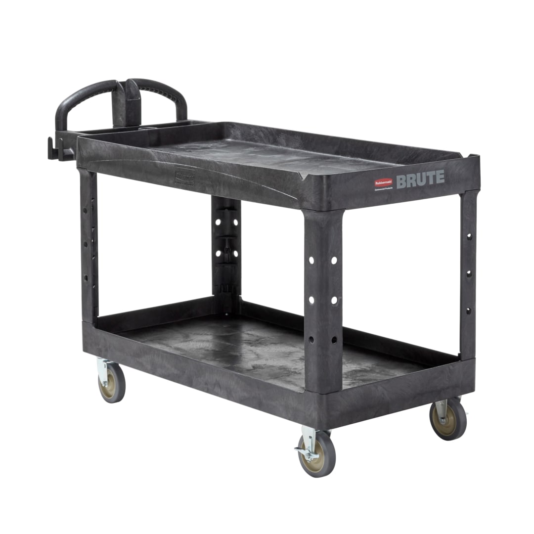 BRUTE Heavy Duty Ergo Handle Utility Cart, Lipped Shelf, Black