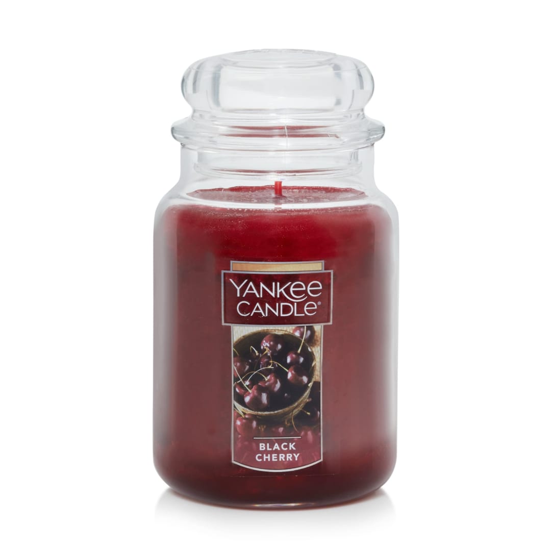 22oz Black Cherry Large Jar Candle: Yankee Candle, Harvest Spice Scent, Paraffin Wax, Glass Container, 150hr Burn Time