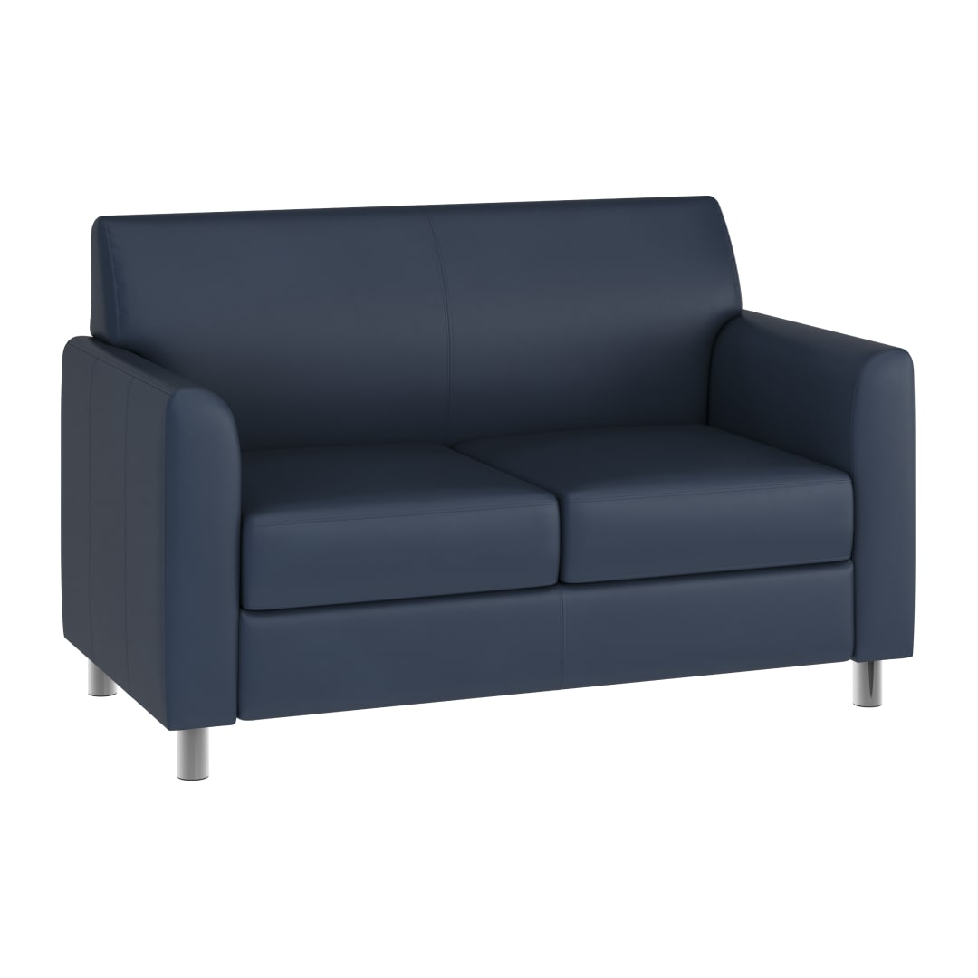 HERCULES Diplomat Navy LeatherSoft Loveseat with Clean Line-Stitched Frame and Chrome Legs