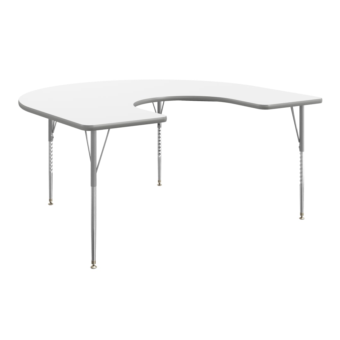 Wren 66'' x 60" Horseshoe Adjustable Height Activity Table, Thermal Laminate Top, Standard Legs, White