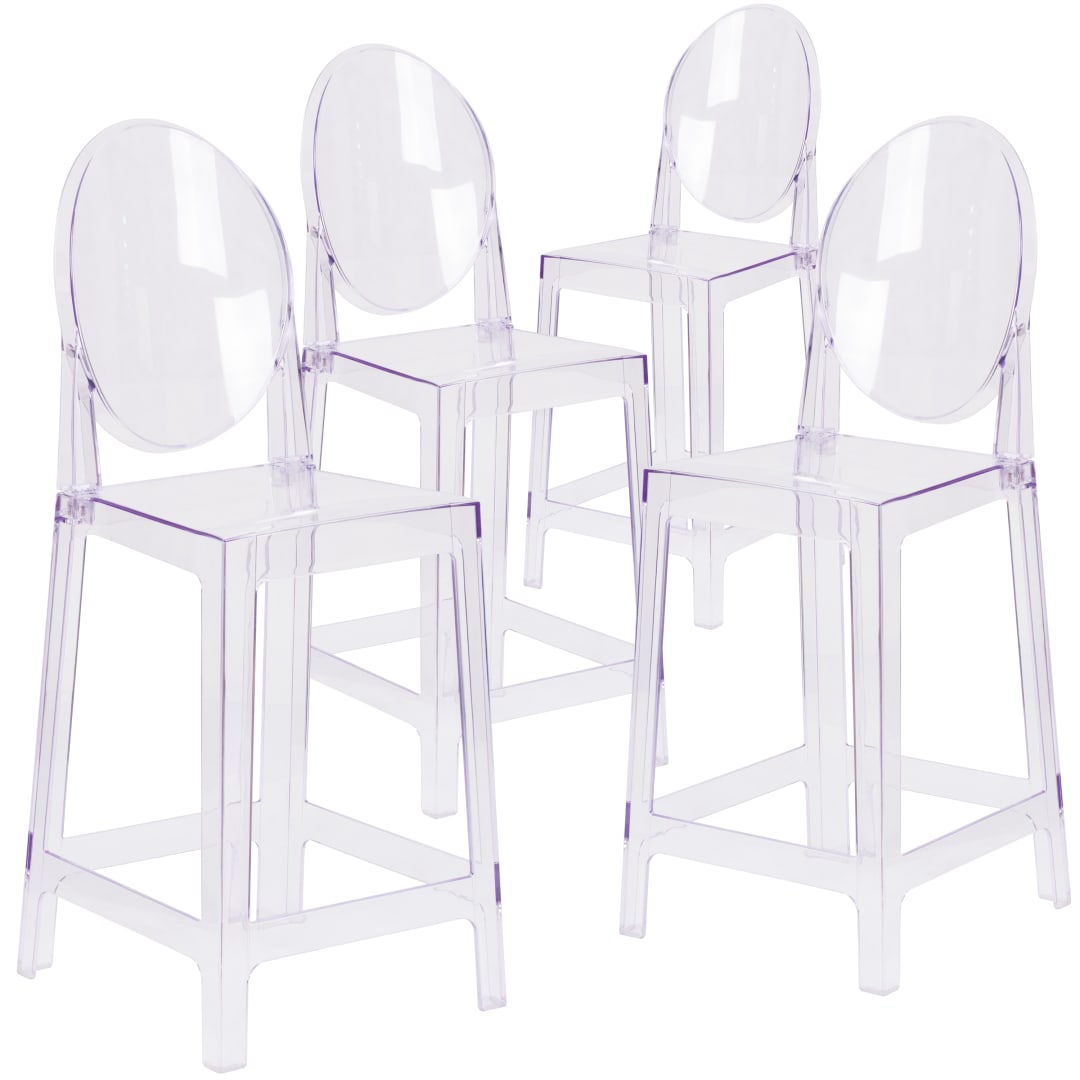 Revna 4 Pack Revna Ghost Counter Stool with Oval Back in Revna Transparent Crystal