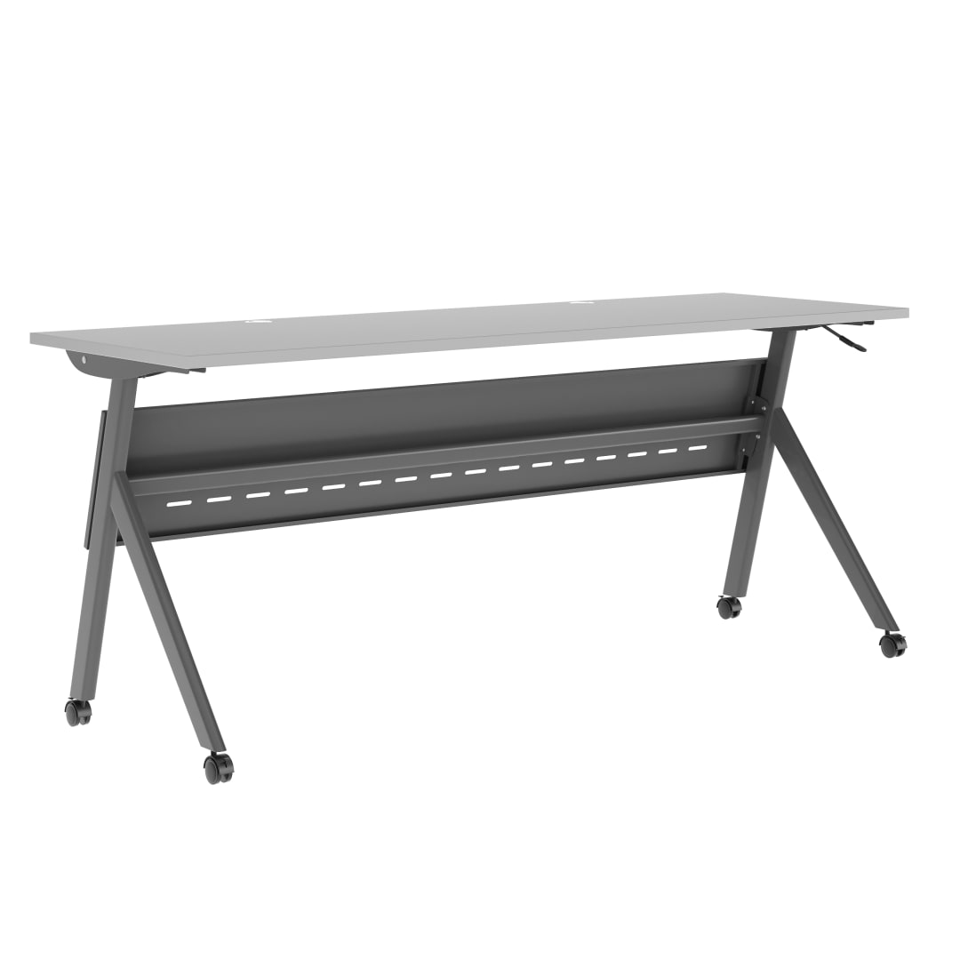 Davis Commercial Grade 72" x 24" Heavy-Duty Nesting Flip Training Table with Y-Legs, Modesty Panel, 1" Thick Gray Tabletop, and Gray Steel Frame