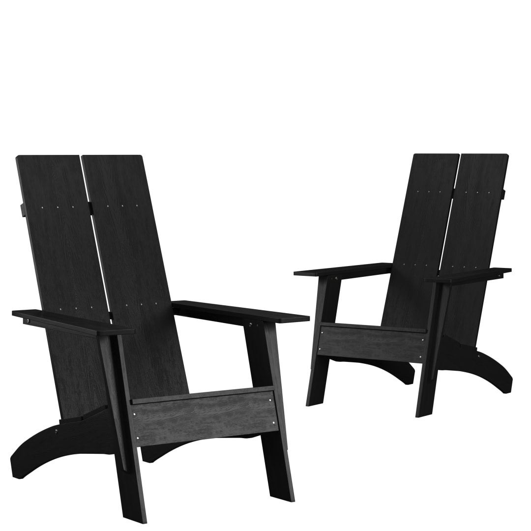 Set of 2 Sawyer Modern All-Weather Poly Resin Wood Adirondack Chairs in Black