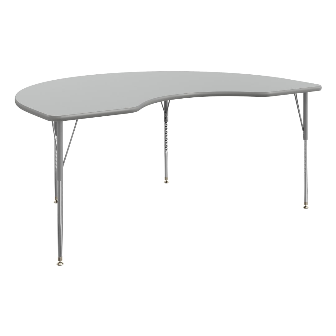 Wren 72" x 48" Kidney Adjustable Height Activity Table, Thermal Laminate Top, Standard Legs, Gray
