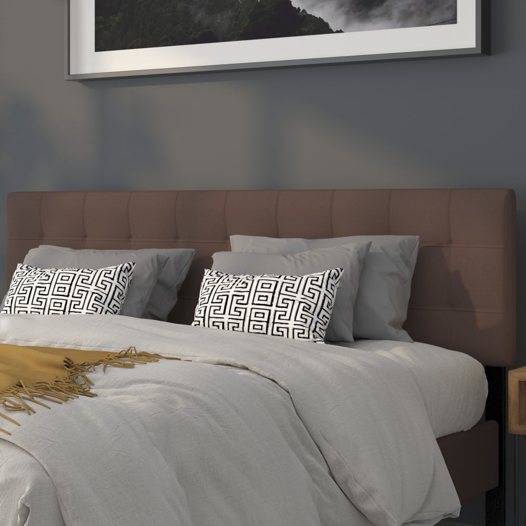 Bedford Tufted Upholstered King Size Headboard in Dark Brown Fabric