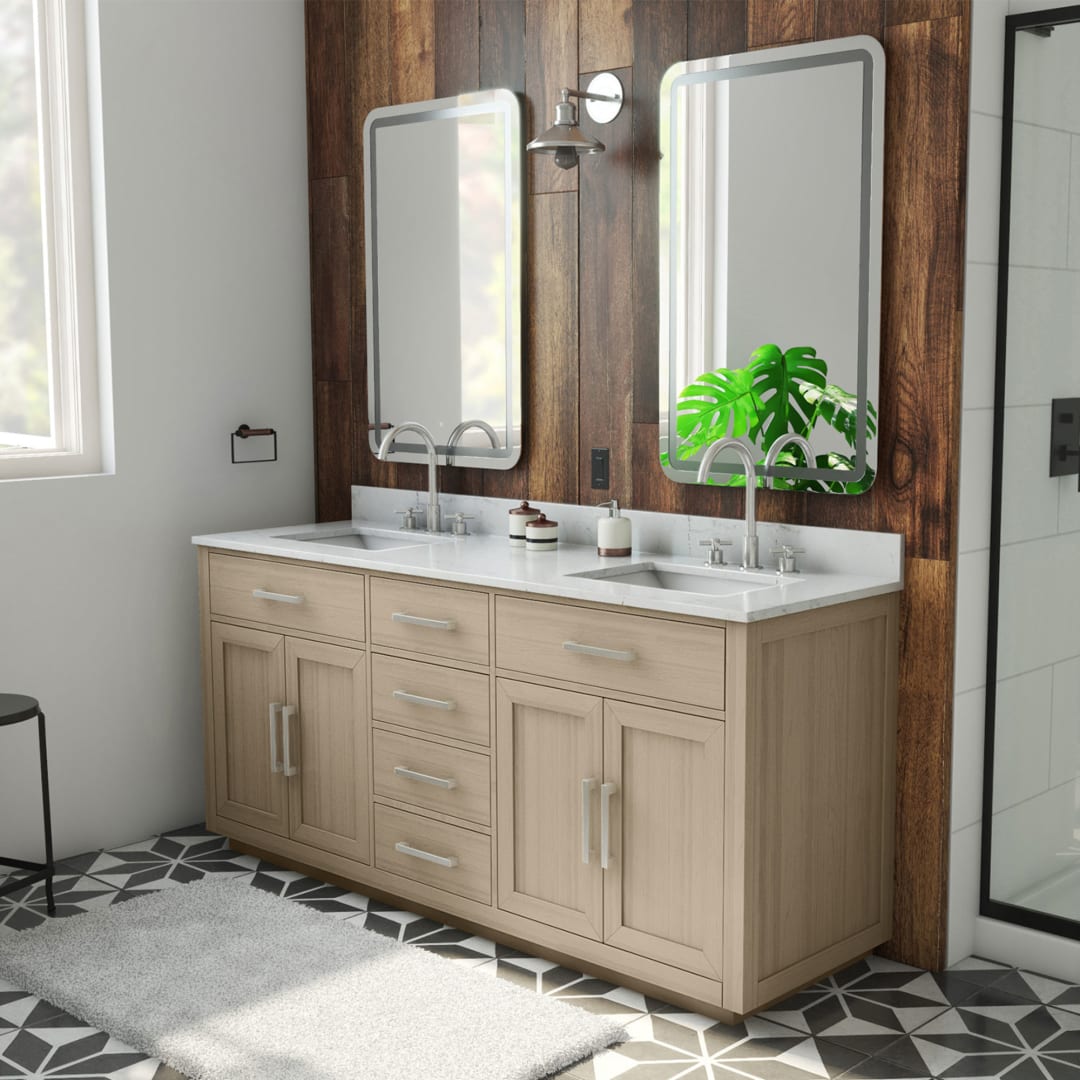 DreamLine Dexterity 72 inch W x 22 inch D x 34 inch H Double Rectangular Sink Vanity in Light Sage with White Top