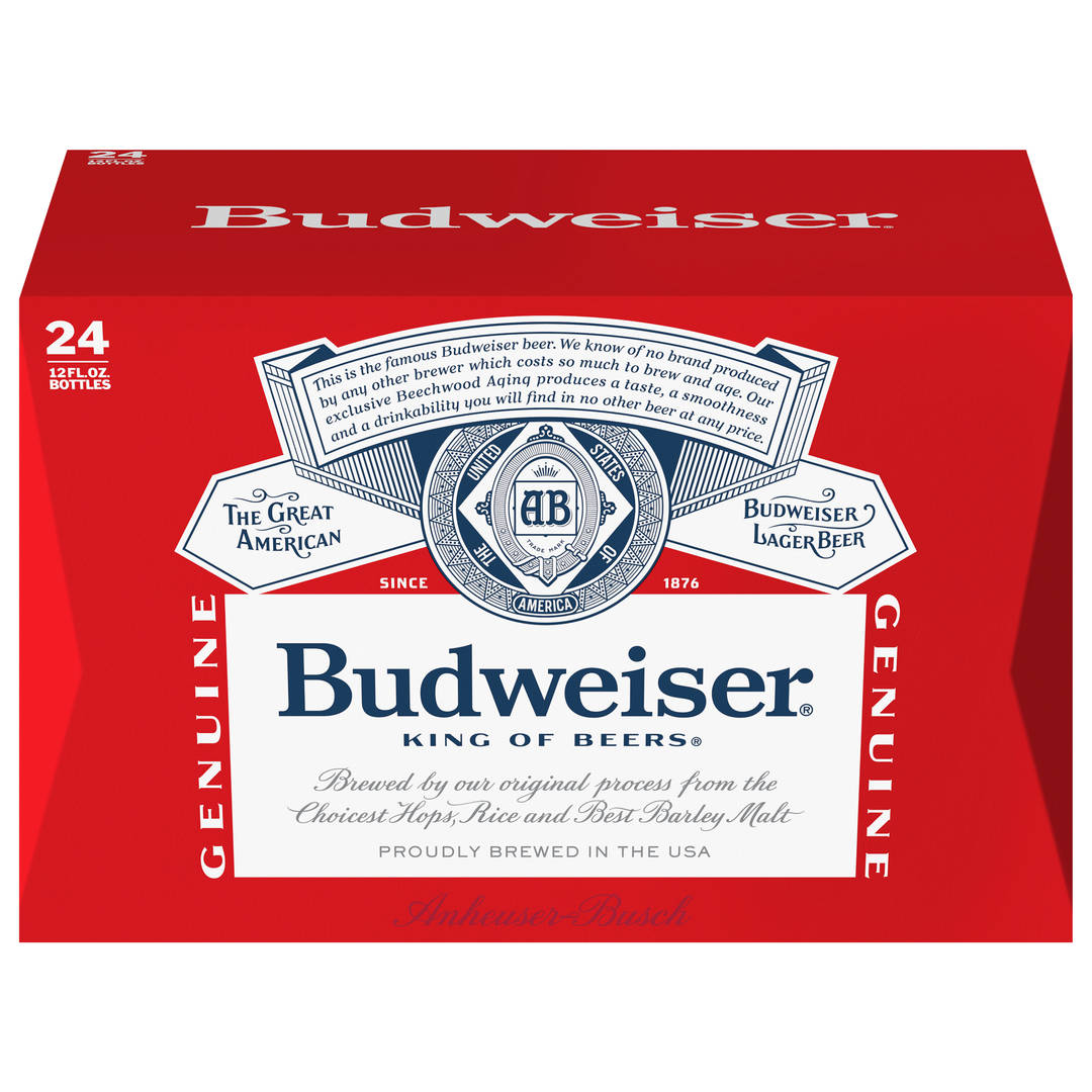 Budweiser 24x12 oz Glass Bottles Snug CARTON - Coding on TWO Sides - National - Aqueous - Spec Update