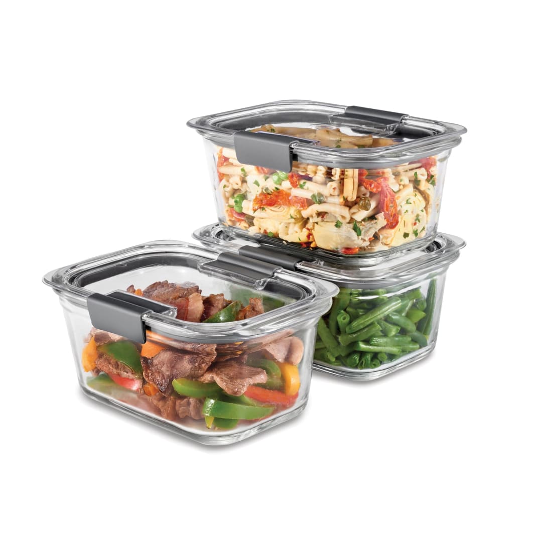 Rubbermaid® Brilliance® Glass Food Storage Containers, 4.7 Cup Food Containers with Lids, 3 Pack (6 Pieces Total), BPA Free and Leak Proof