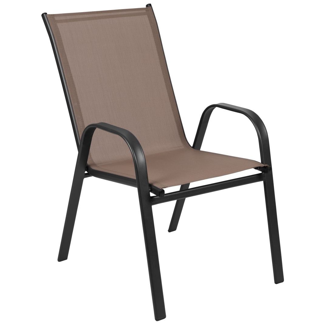 Brazos Series Brown Outdoor Stack Chair with Flex Comfort Material and Metal Frame