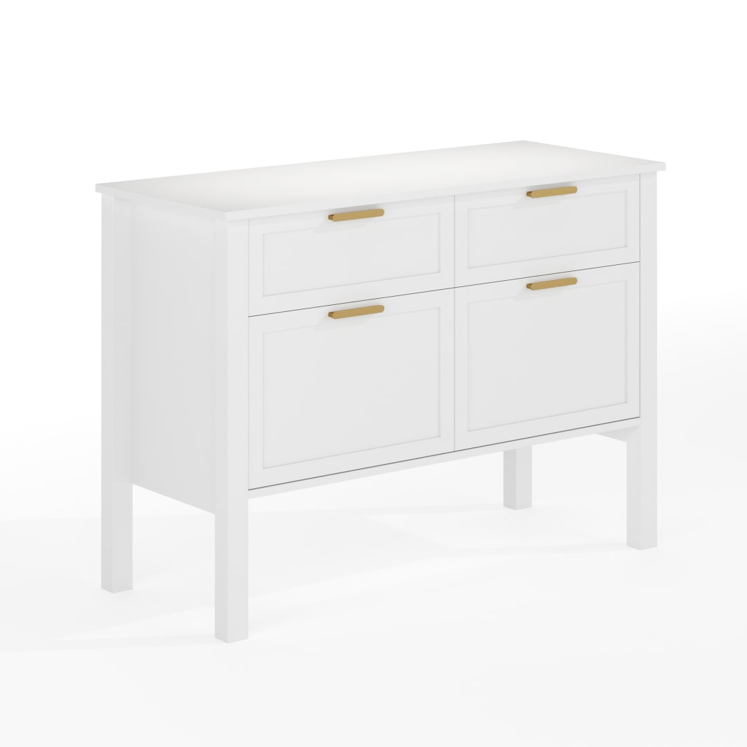 Hutton Shaker Style Home Office 4 Drawer Lateral File Cabinet in White with Polished Brass Hardware