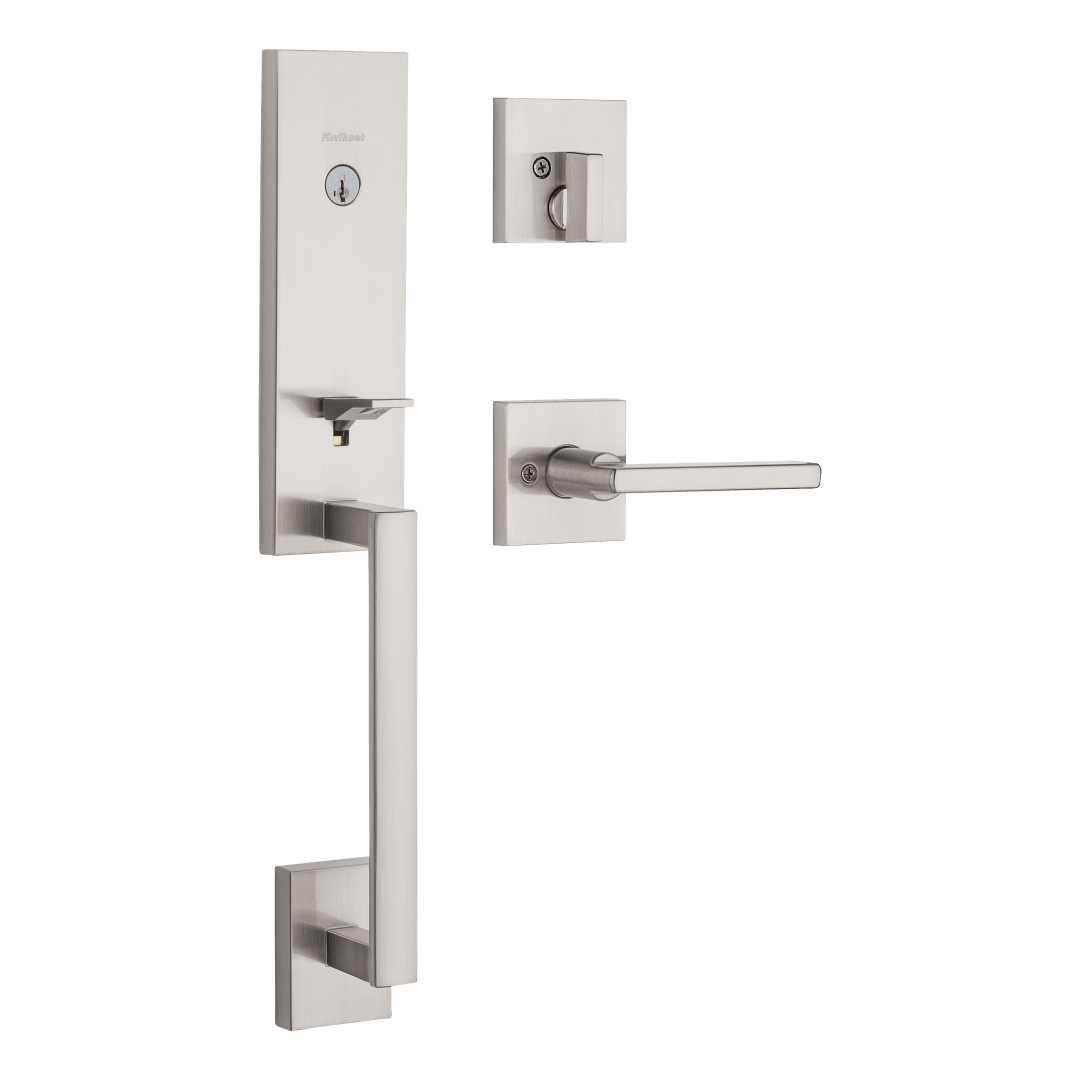 Vancouver Single Cylinder Low Profile Handleset w/Halifax Lever featuring SmartKey Security™ in Satin Nickel