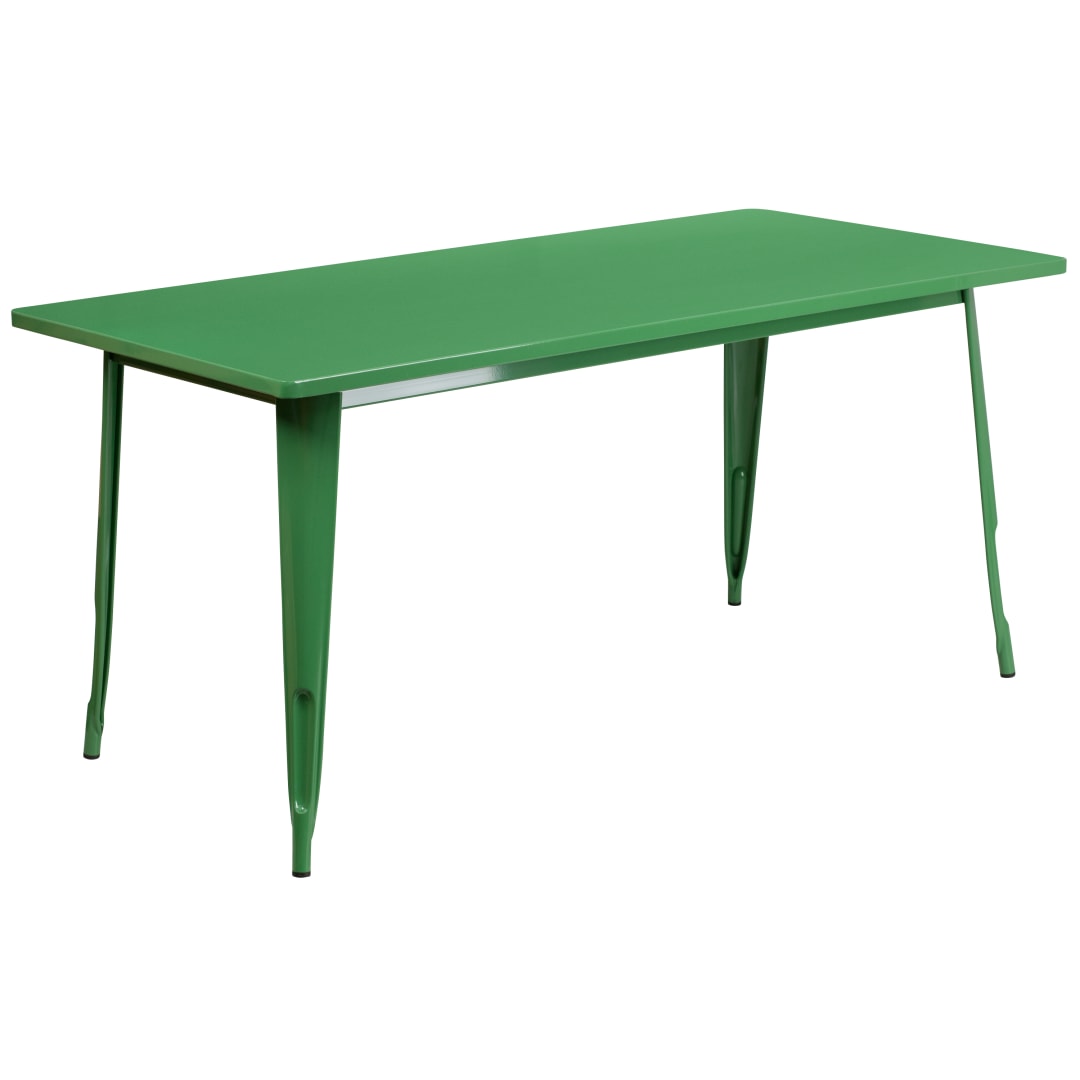 Charis Commercial Grade 31.5" x 63" Rectangular Green Metal Indoor-Outdoor Table