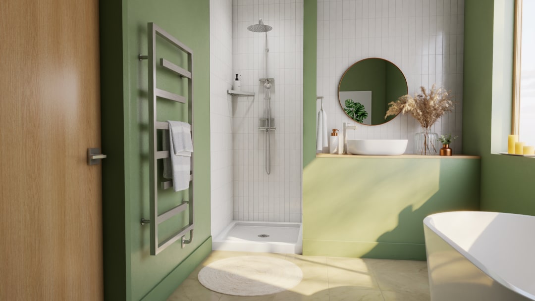 DreamLine SlimLine 36 inch D x 36 inch W x 2 3/4 inch H Single Threshold White Alcove Shower Base with 2 inch Brushed Nickel Center Round Drain