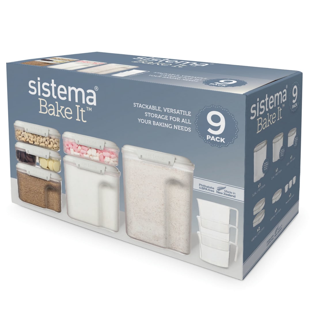 Sistema Bake It Collection Food Storage Containers, Clear/White, 9 Piece Set