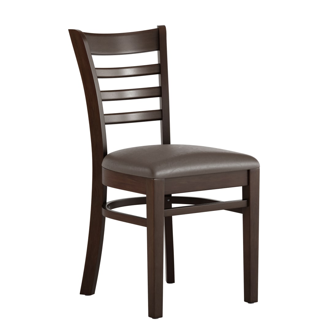 HERCULES Ladder Back Walnut Wood Restaurant Chair - Mocha Vinyl Seat