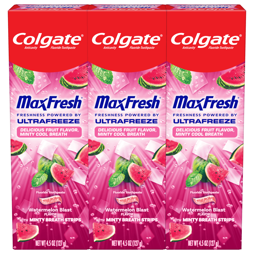 Colgate Max Fresh Anticavity Fluoride Toothpaste, Watermelon Blast with Mint, 3 Pack, 4.5 oz.