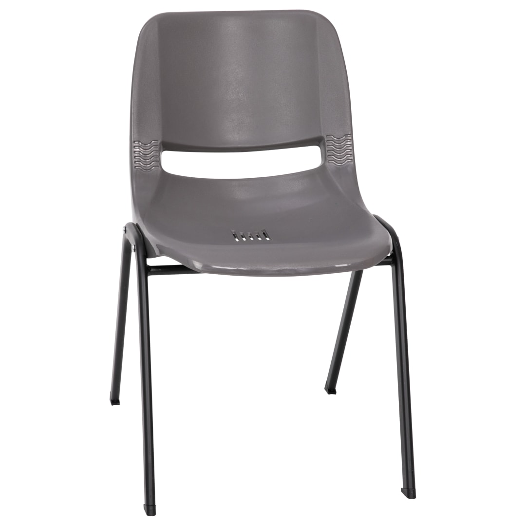HERCULES Series 661 lb. Capacity Gray Ergonomic Shell Stack Chair with Black Frame and 16'' Seat Height