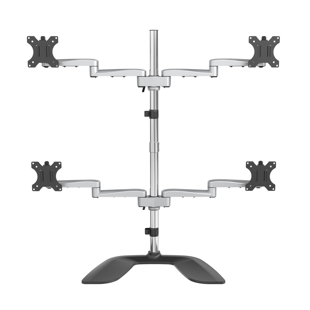 Desk-Mount Quad-Monitor Arm-Swiveling-Silver