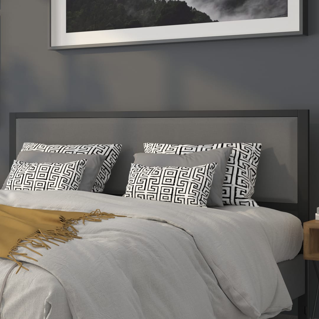 Melbourne Metal Upholstered King Size Headboard in Dark Gray Fabric